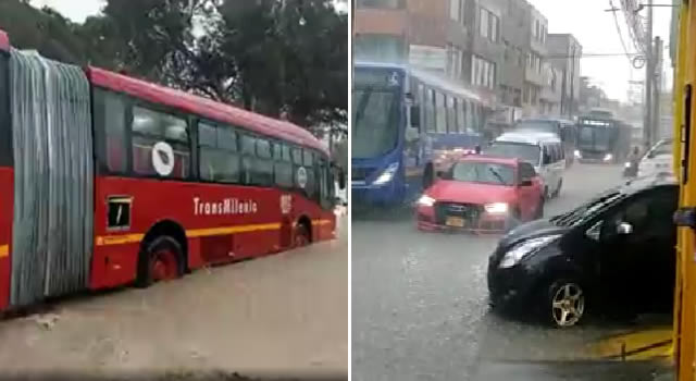 Caos vehicular por fuertes lluvias en Bogotá
