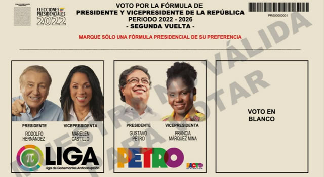 Registraduría revela tarjetón electoral de segunda vuelta entre Rodolfo Hernández y Gustavo Petro
