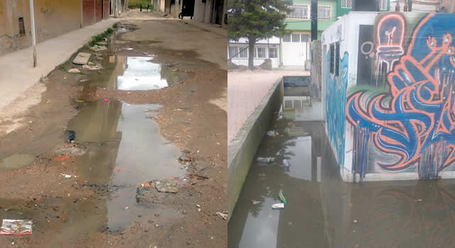 Acumulación de aguas residuales en el barrio León XIII de Soacha