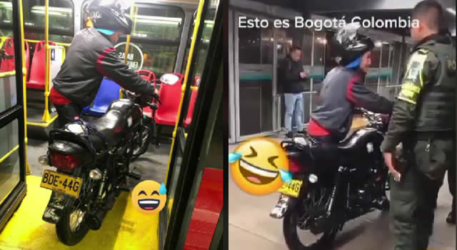 En Bogotá hombre subió a Transmilenio con su moto varada