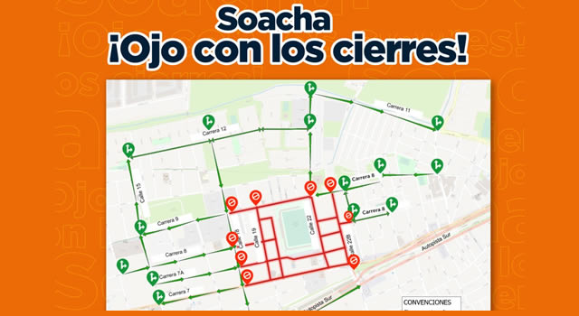 Tenga presente que este sábado se realizarán cierres viales en Soacha