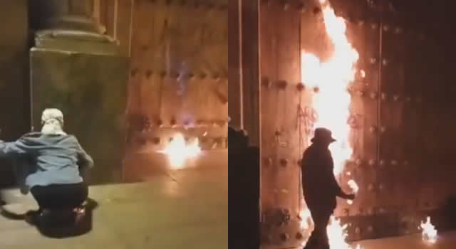 Duro reclamo de Claudia López a la Policía por permitir incendio a puerta de la Catedral Primada en Bogotá