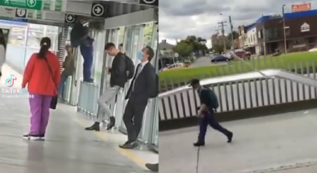 A plena luz del día dos sujetos desprenden y se roban lámina de estación de Transmilenio