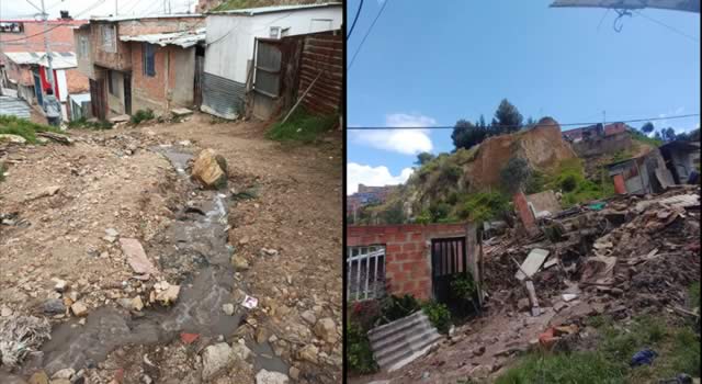 Varias familias están en riesgo por las aguas residuales que provienen de tubos rotos y el deslizamiento de tierra en Brisas de Las Arenas, Soacha