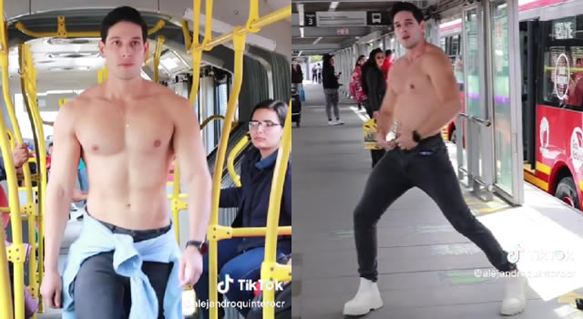 Usuario de Transmilenio se quitó la camisa y empezó a modelar