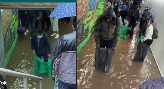 estudiantes de la Javeriana les tocó pasar túnel con bolsas en las piernas