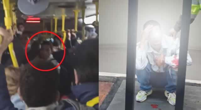 En video quedó registrado el momento en que un ladrón en Transmilenio fue descubierto y en su impulso por escapar de la situación, se lanzó del bus en movimiento, pero quedó inconsciente en el suelo