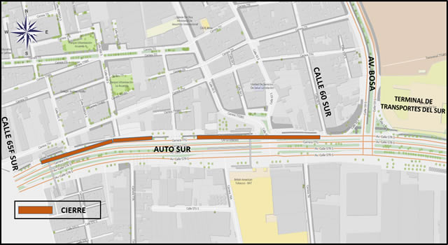 Cierre de carriles en la autopista Sur por mantenimiento vial