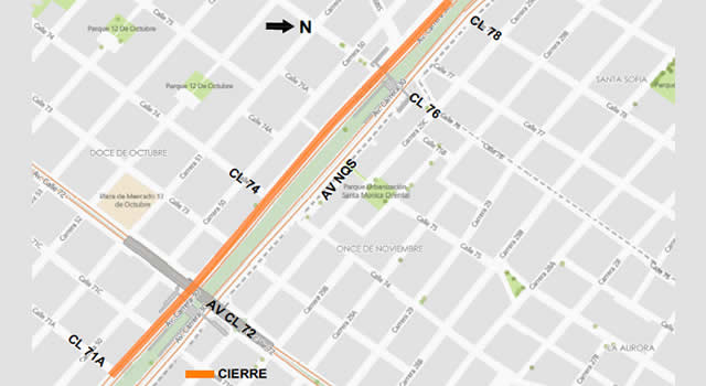 Continúa cierre de un carril en la NQS entre calles 78 y 71A, en Bogotá