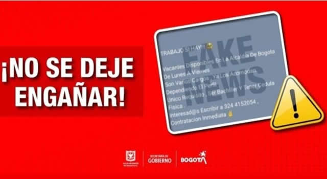 imagen falsa de supuestos trabajos con la Alcaldía de Bogotá circula en internet