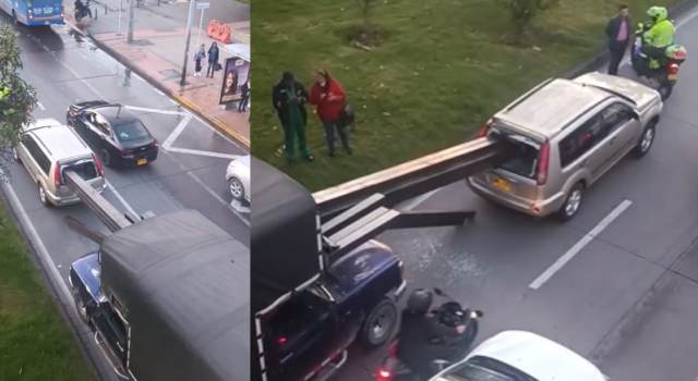 [VIDEO] Camión atravesó tubos metálicos en la parte trasera de una camioneta