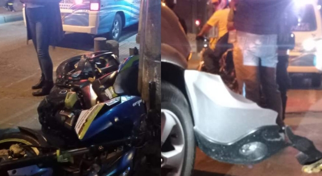 Fuerte choque entre un carro particular y una motocicleta