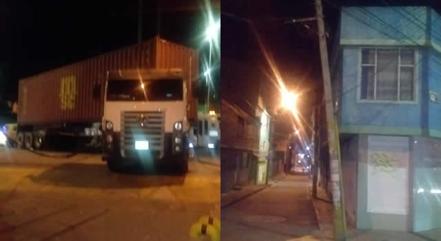 Tractomula tumbó un poste de Etb en Soacha, transitó por vías internas del Nogal y Amistad