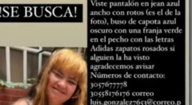 Menor lleva desaparecida una semana en Bogotá