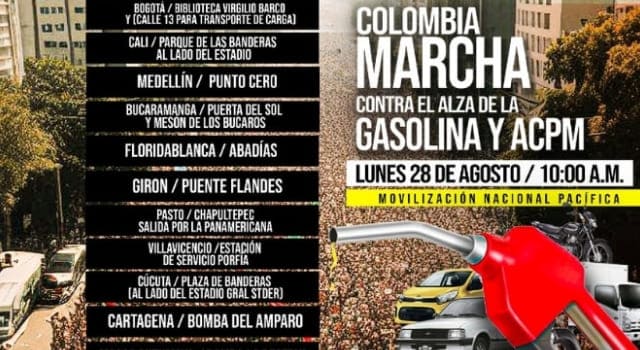 Desde las 10:00 a.m se pronostica una alta congestión vehícular por marchas contra el precio de la gasolina, en las diferentes ciudades del país.
