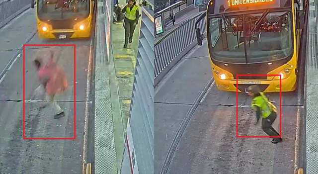 Patrullera saltó de una estación de Transmilenio para perseguir a un ladrón