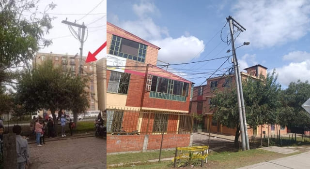 Poste de la luz está a punto de caerse sobre un colegio en Soacha