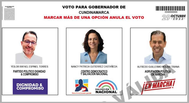Así quedó el tarjetón electoral para la Gobernación de Cundinamarca