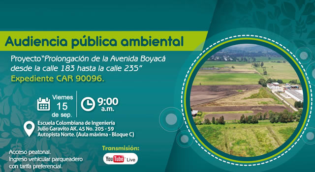CAR realizará audiencia pública ambiental para proyecto de prolongación de la Avenida Boyacá