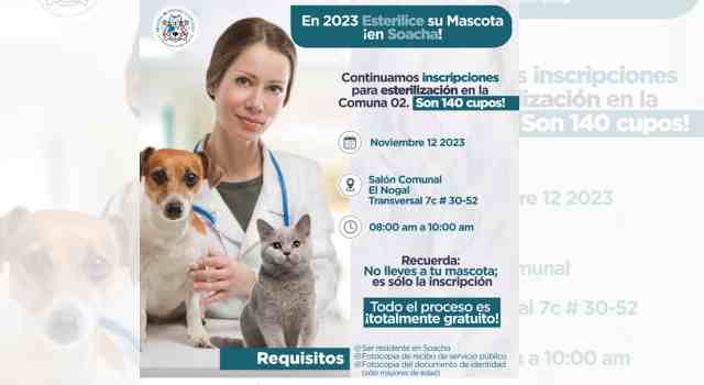 Jornada de vacunación y esterilización gratuita para mascotas en Soacha