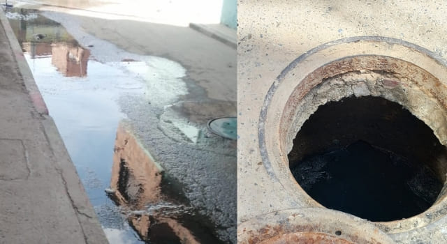 Rebosamiento de aguas negras en el barrio Arizona