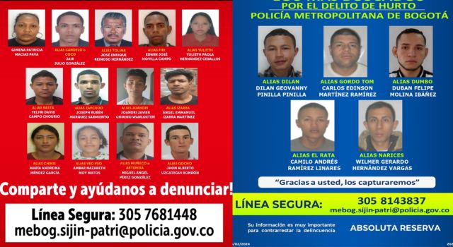 Cartel de los más buscados en Bogotá por diferentes delitos