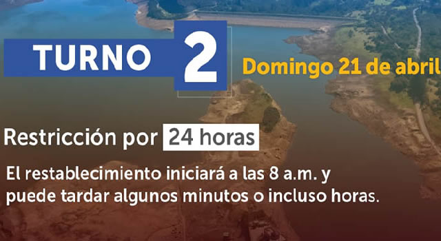 Barrios con racionamiento de agua en Bogotá este domingo 21 de abril