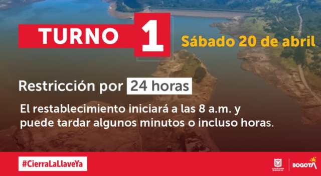 Hoy comienza la rotación de turnos de racionamiento de agua en Bogotá