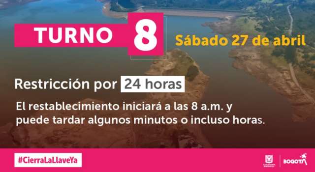 Racionamiento de agua en Bogotá para este sábado 27 de abril