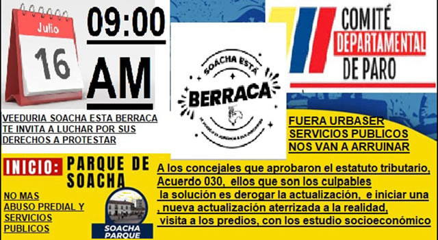Paro en Soacha y municipios de Cundinamarca contra la actualización catastral y alza en servicios públicos