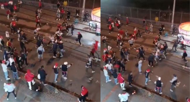 Intolerancia entre hinchas de Santa Fe desató una violenta riña con machetes en las afueras de El Campín. La Policía intervino y decomisó varias armas blancas.