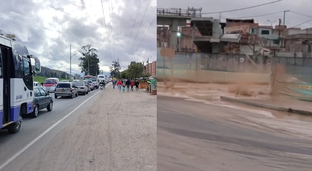 Colapsó tráfico en Soacha por ruptura de un tubo de gas en la autopista Sur