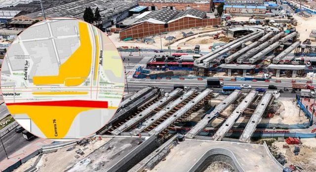 Cierran carril en la autopista Sur por obras del intercambiador vial de Bosa