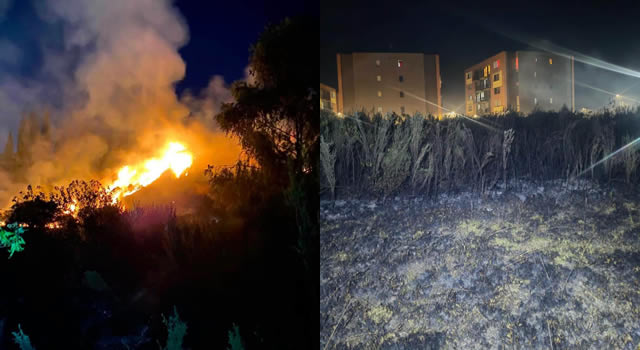 Bomberos, Defensa Civil, Gestión del Riesgo y comunidad se unieron para apagar un incendio en Soacha que se registró anoche y que amenazó varias viviendas.